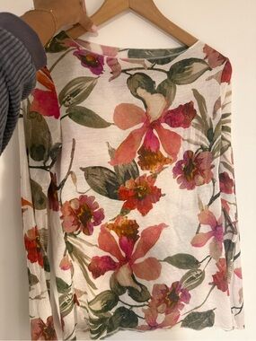 intimissimi White Long Sleeve Top with Pink & Green Floral Print